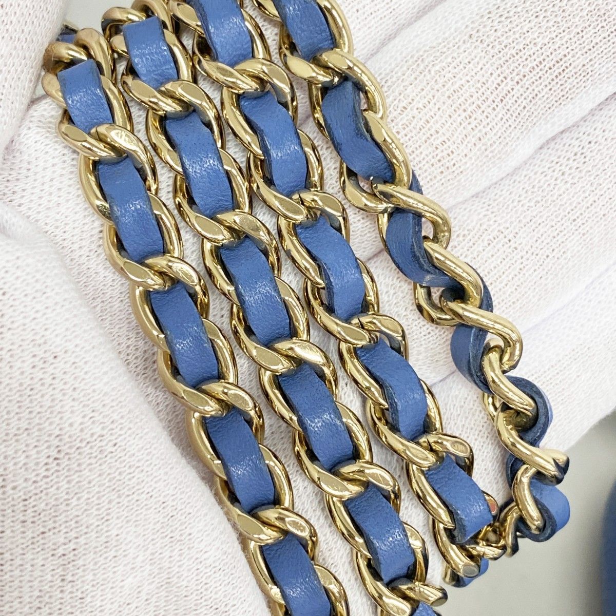 Chanel Pochette CC Filigree Caviar Leather Blue Champagne Gold Handbag — view 8