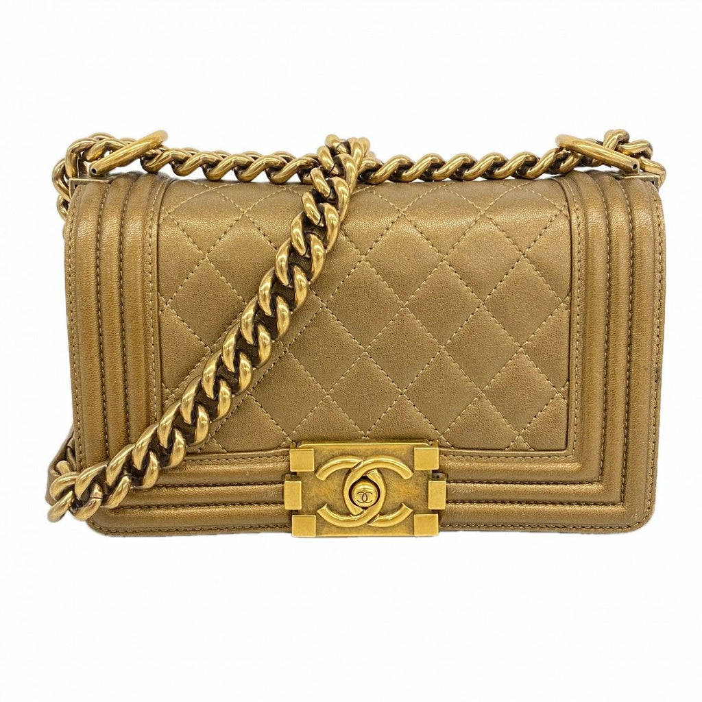Chanel Shoulder Bag Boy Lambskin Brown Gold