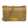 Chanel Shoulder Bag Boy Lambskin Brown Gold