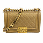 Chanel Shoulder Bag Boy Lambskin Brown Gold
