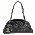 Chanel Shoulder Bag Mademoiselle Patent Leather Black Silver