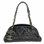 Chanel Shoulder Bag Mademoiselle Patent Leather Black Silver