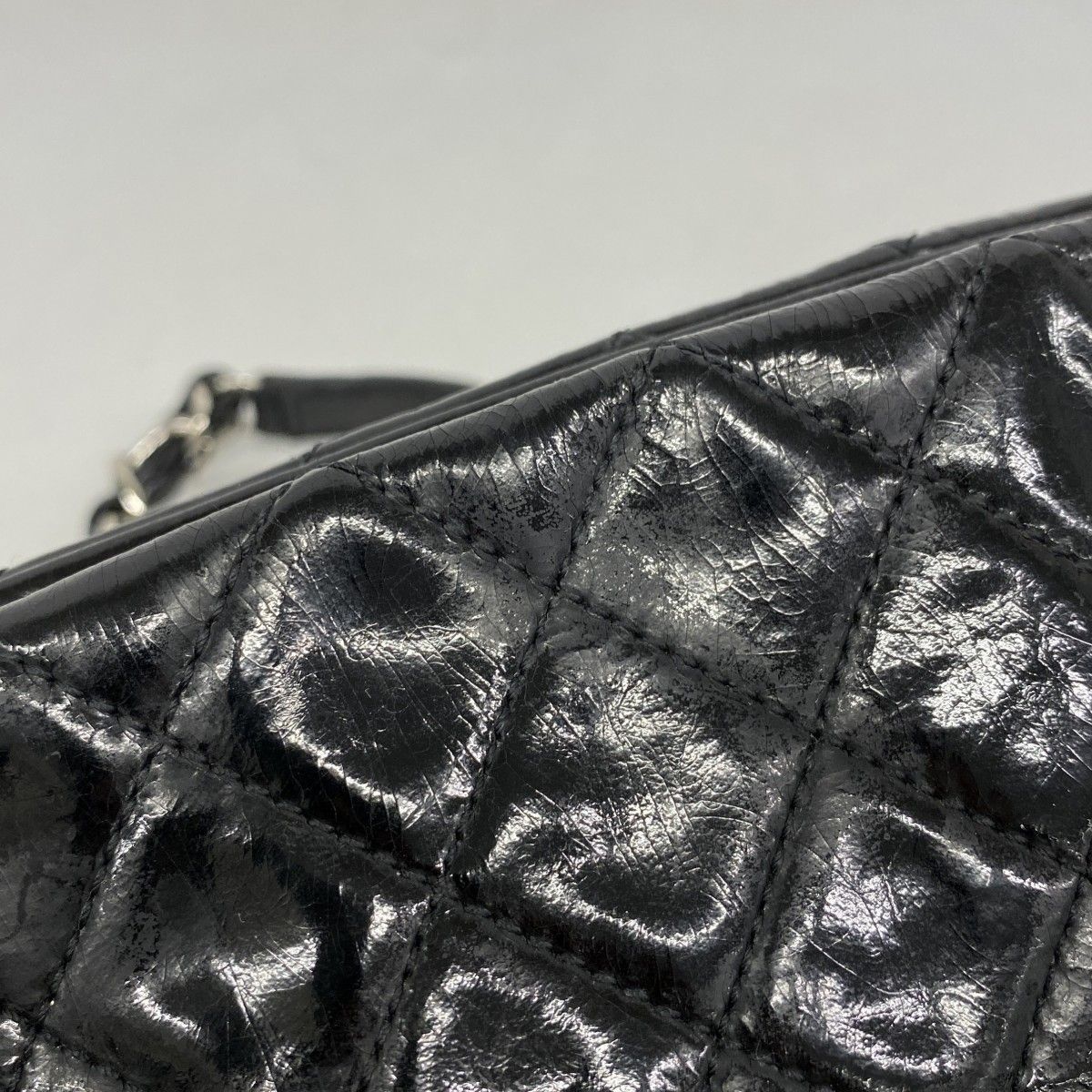 Chanel Shoulder Bag Mademoiselle Patent Leather Black Silver — view 7