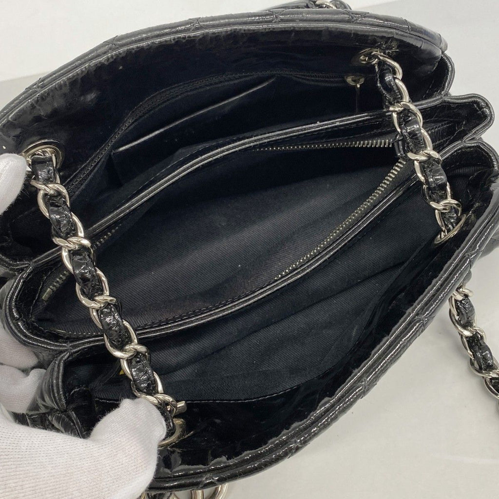 Chanel Shoulder Bag Mademoiselle Patent Leather Black Silver — view 4