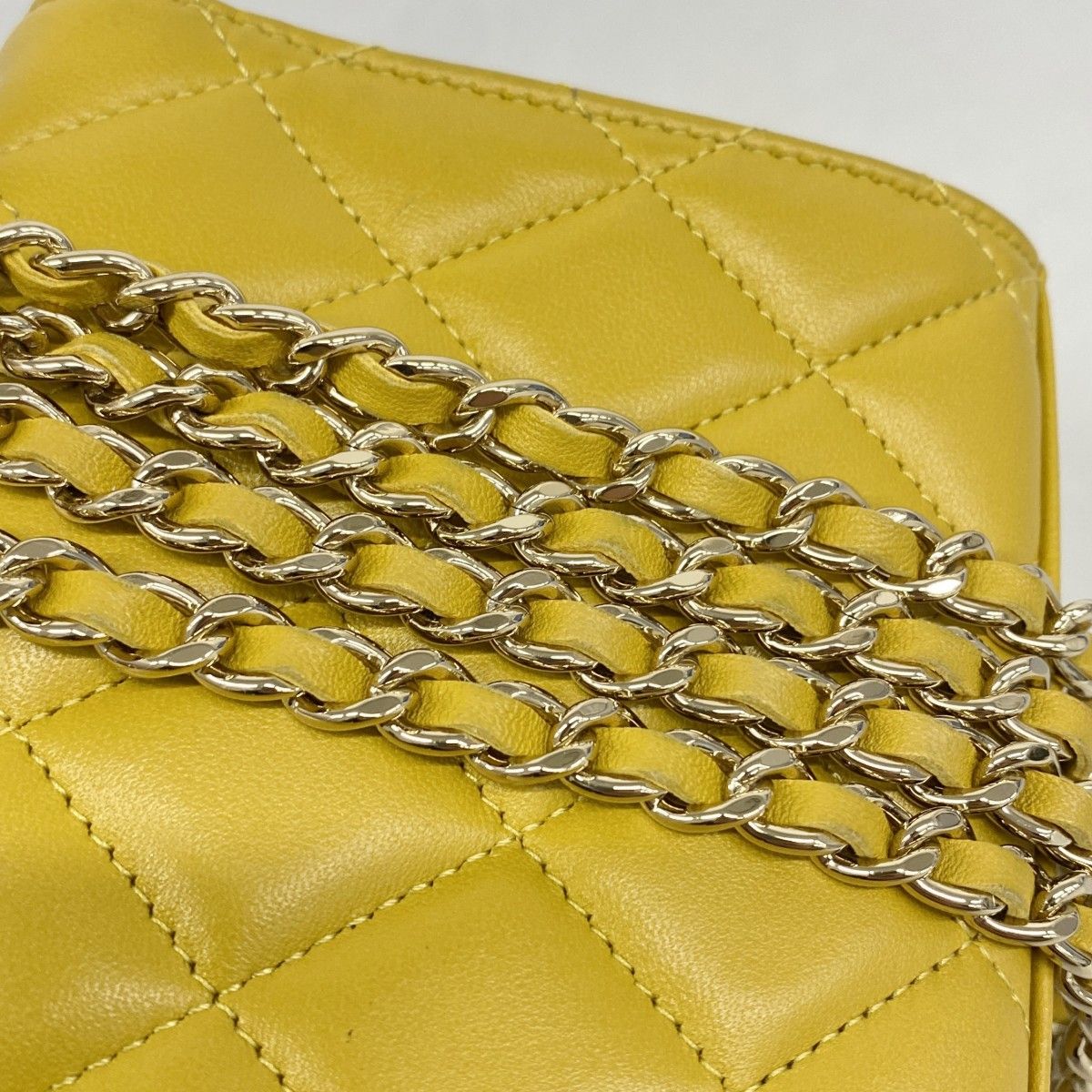 Chanel Handbag Mini Quilted Lambskin Yellow Champagne Gold 2-Way — view 9