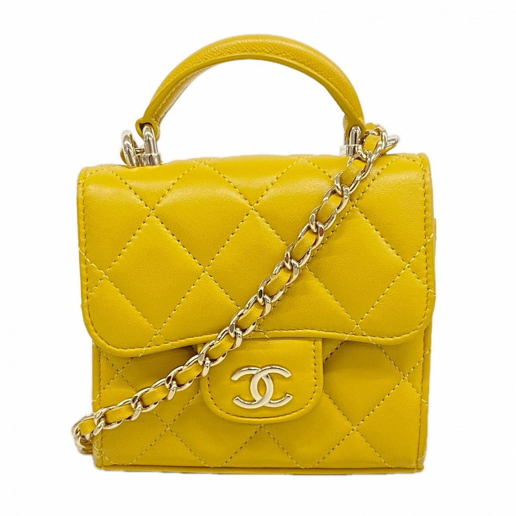 Chanel Handbag Mini Quilted Lambskin Yellow Champagne Gold 2-Way