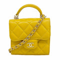 Chanel Handbag Mini Quilted Lambskin Yellow Champagne Gold 2-Way