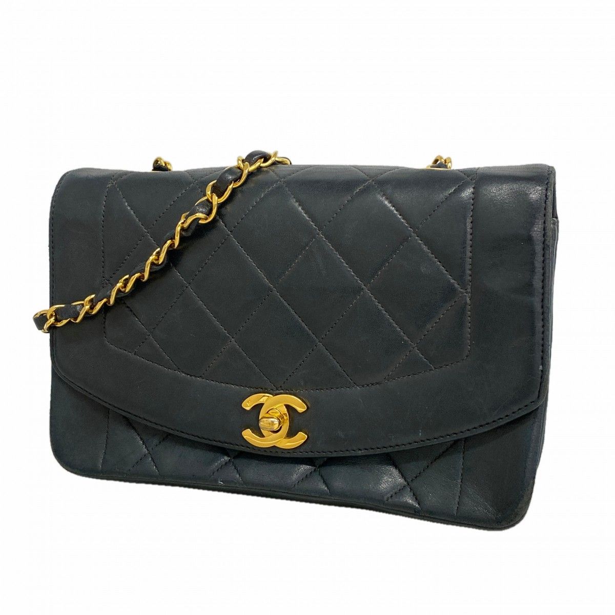 Chanel Shoulder Bag Diana Lambskin Black Gold