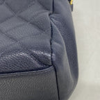 Chanel Shoulder Bag Quilted Caviar Leather Navy Gold — view 6