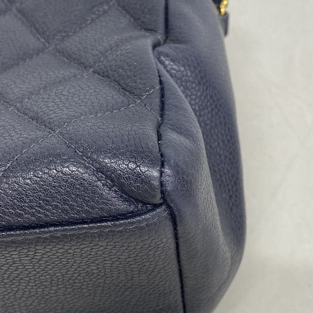 Chanel Shoulder Bag Quilted Caviar Leather Navy Gold — view 6