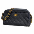 Chanel Shoulder Bag Quilted Caviar Leather Navy Gold