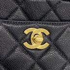 Chanel Shoulder Bag Quilted Caviar Leather Navy Gold — view 8