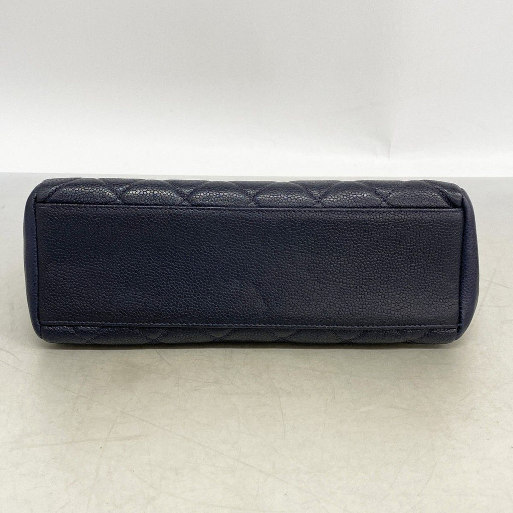 Chanel Shoulder Bag Quilted Caviar Leather Navy Gold — view 3