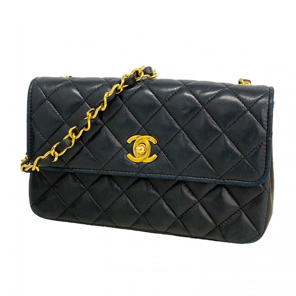 Chanel Shoulder Bag Mini Quilted Lambskin Black Gold