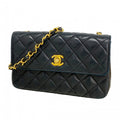 Chanel Shoulder Bag Mini Quilted Lambskin Black Gold