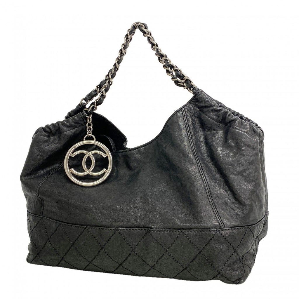 Chanel Chain Tote Coco Cabas Leather Black Silver