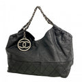 Chanel Chain Tote Coco Cabas Leather Black Silver