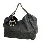 Chanel Chain Tote Coco Cabas Leather Black Silver