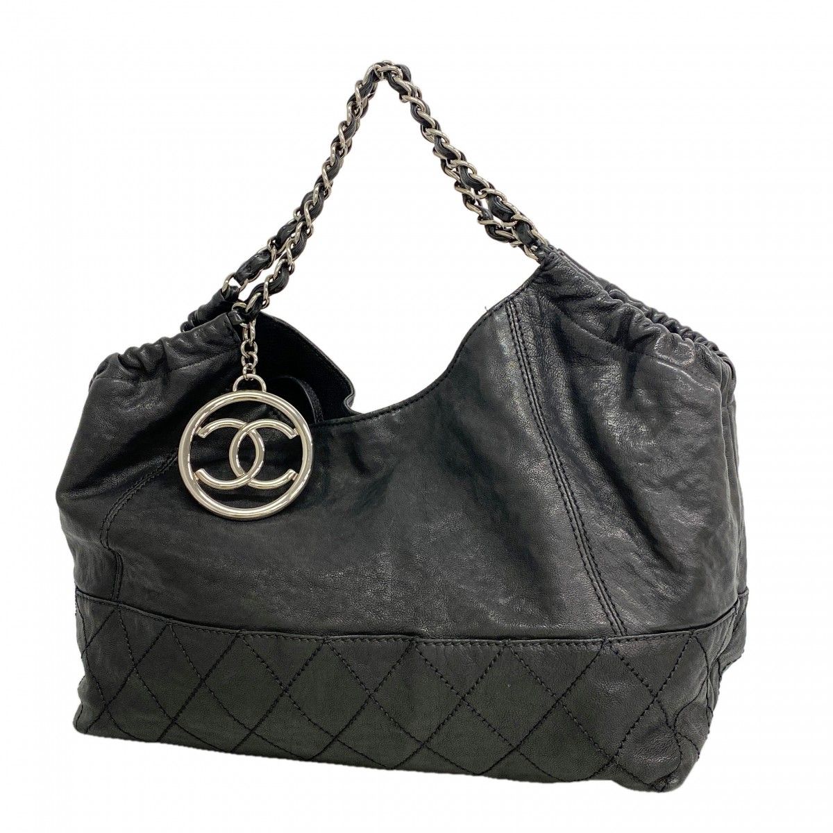 Chanel Chain Tote Coco Cabas Leather Black Silver