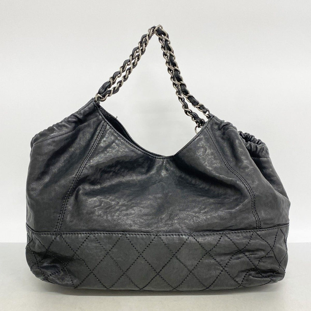 Chanel Chain Tote Coco Cabas Leather Black Silver — view 9