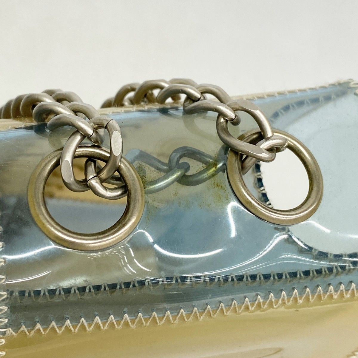 Chanel Shoulder Bag Chocolate Bar Vinyl Beige Blue Silver — view 7