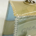 Chanel Shoulder Bag Chocolate Bar Vinyl Beige Blue Silver — view 6
