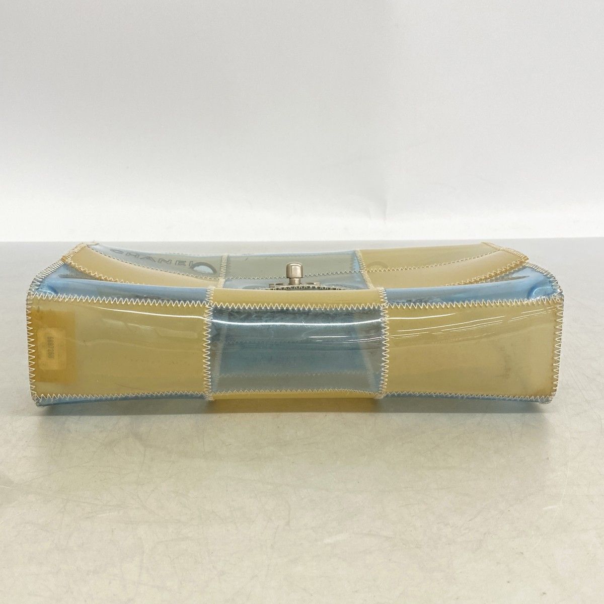 Chanel Shoulder Bag Chocolate Bar Vinyl Beige Blue Silver — view 3