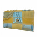 Chanel Shoulder Bag Chocolate Bar Vinyl Beige Blue Silver