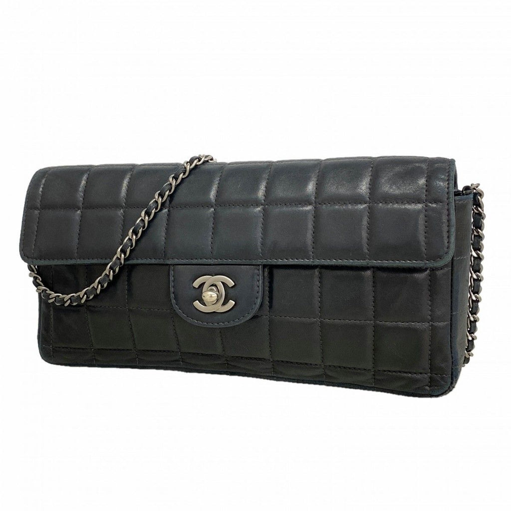 Chanel Shoulder Bag Choco Bar Lambskin Black Silver