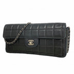 Chanel Shoulder Bag Choco Bar Lambskin Black Silver