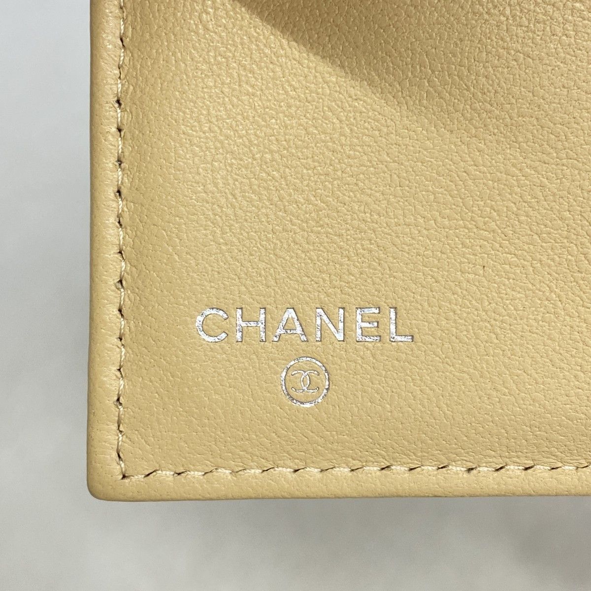 Chanel Trifold Wallet Quilted Lambskin Beige Silver — view 4