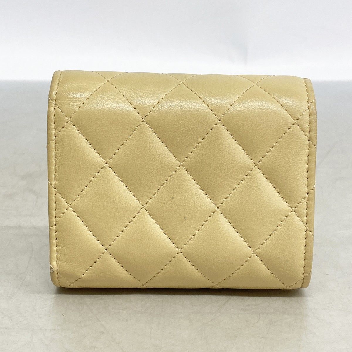 Chanel Trifold Wallet Quilted Lambskin Beige Silver — view 8