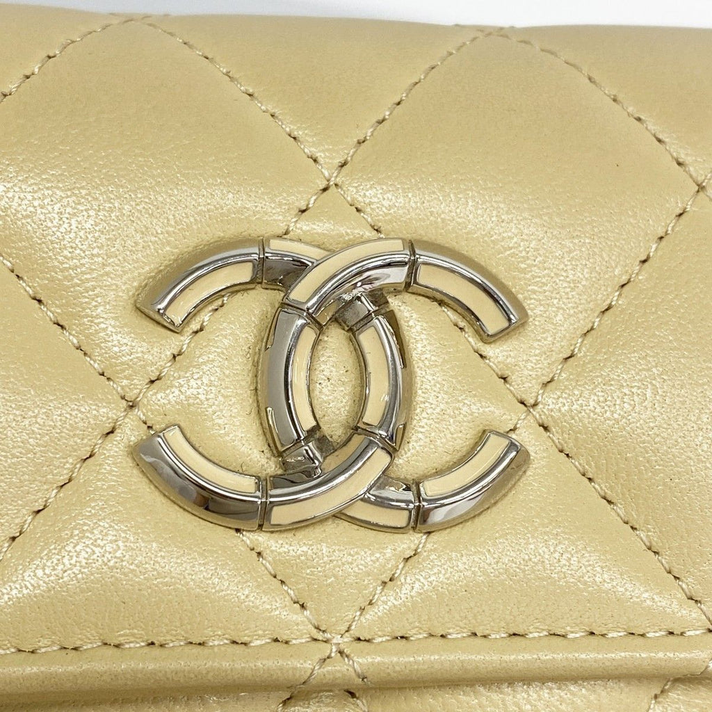 Chanel Trifold Wallet Quilted Lambskin Beige Silver — view 7