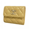 Chanel Trifold Wallet Quilted Lambskin Beige Silver