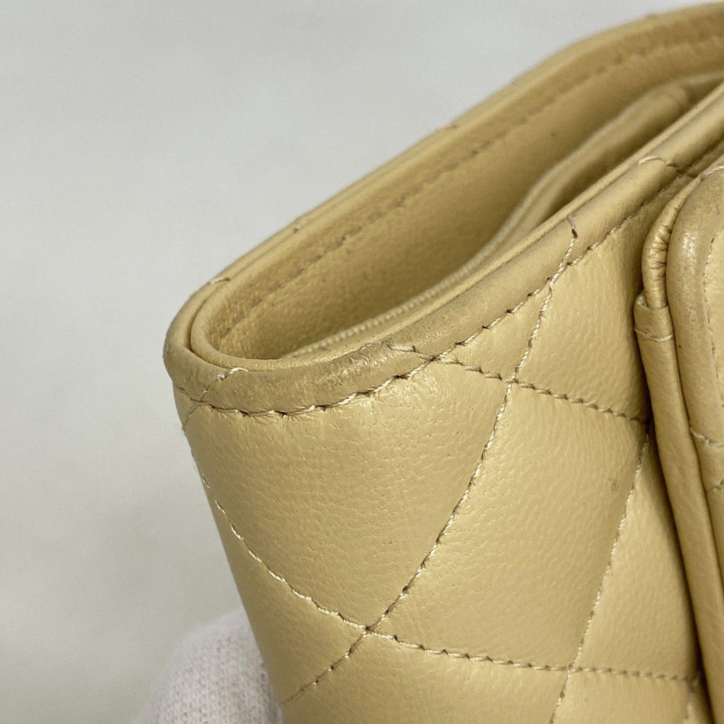 Chanel Trifold Wallet Quilted Lambskin Beige Silver — view 6