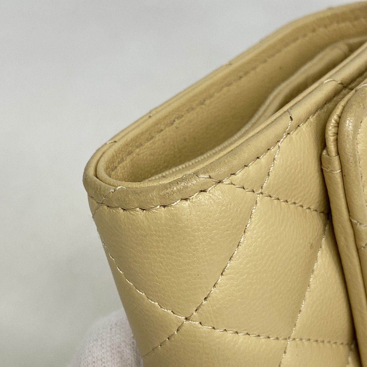 Chanel Trifold Wallet Quilted Lambskin Beige Silver — view 6