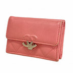 Chanel Trifold Wallet Quilted Half Coco Caviar Leather Pink Silver