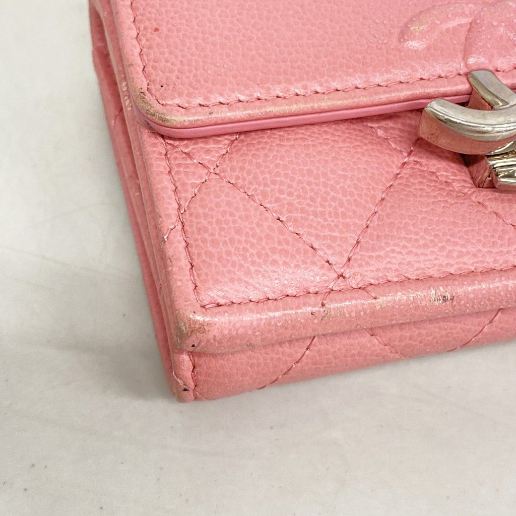 Chanel Trifold Wallet Quilted Half Coco Caviar Leather Pink Silver — view 6