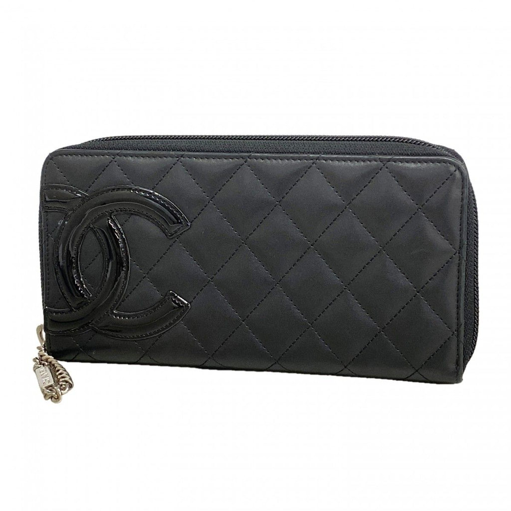 Chanel Wallet Cambon Lambskin Patent Black Silver
