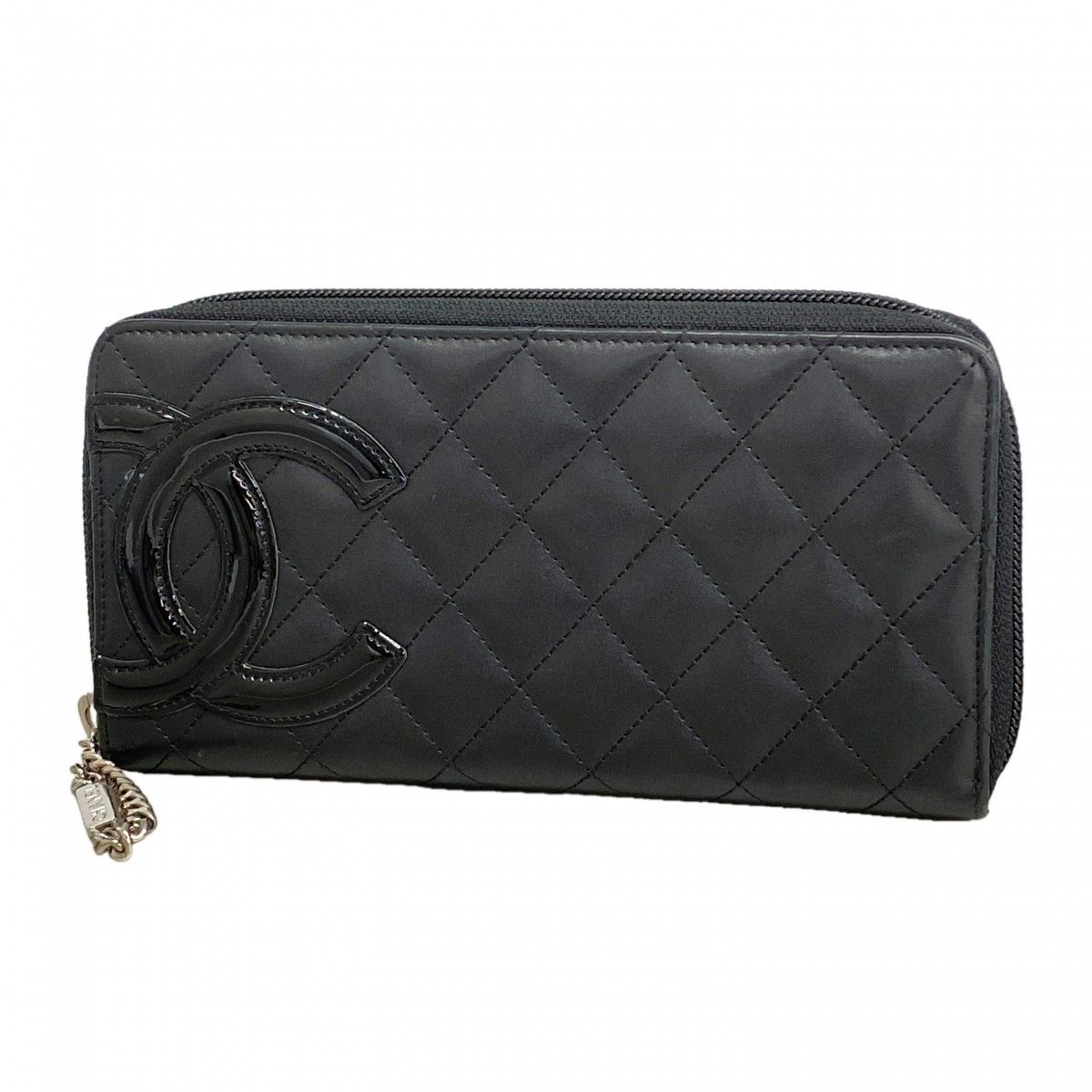 Chanel Wallet Cambon Lambskin Patent Black Silver