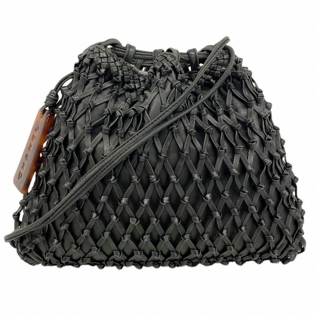 Chanel Shoulder Bag Leather Black Gold