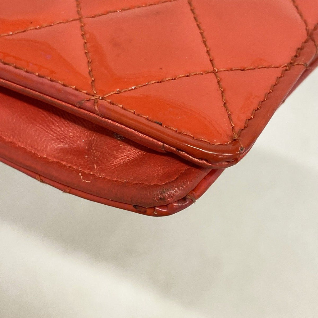 Chanel Wallet 2.55 Quilted Patent Leather Orange Silver — view 6