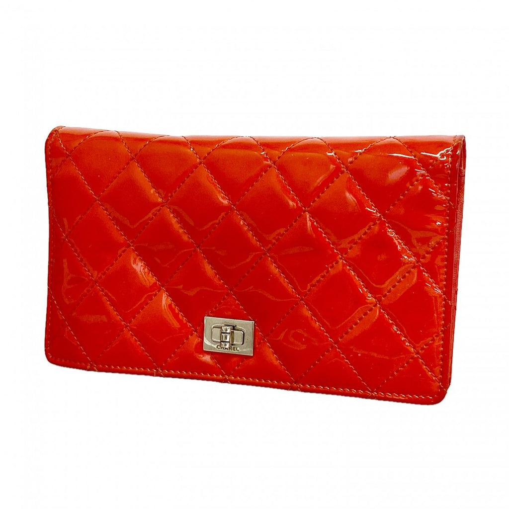Chanel Wallet 2.55 Quilted Patent Leather Orange Silver