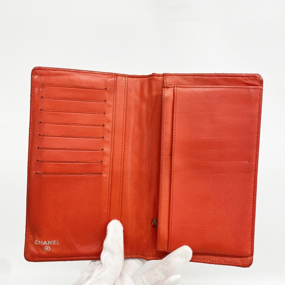 Chanel Wallet 2.55 Quilted Patent Leather Orange Silver — view 3