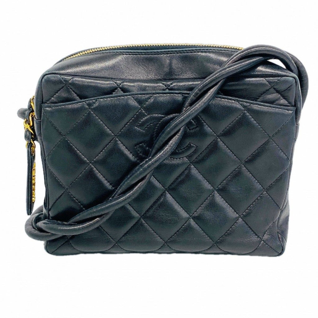 Chanel Shoulder Bag Quilted Lambskin Black Gold