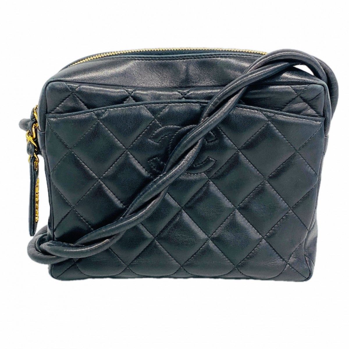Chanel Shoulder Bag Quilted Lambskin Black Gold