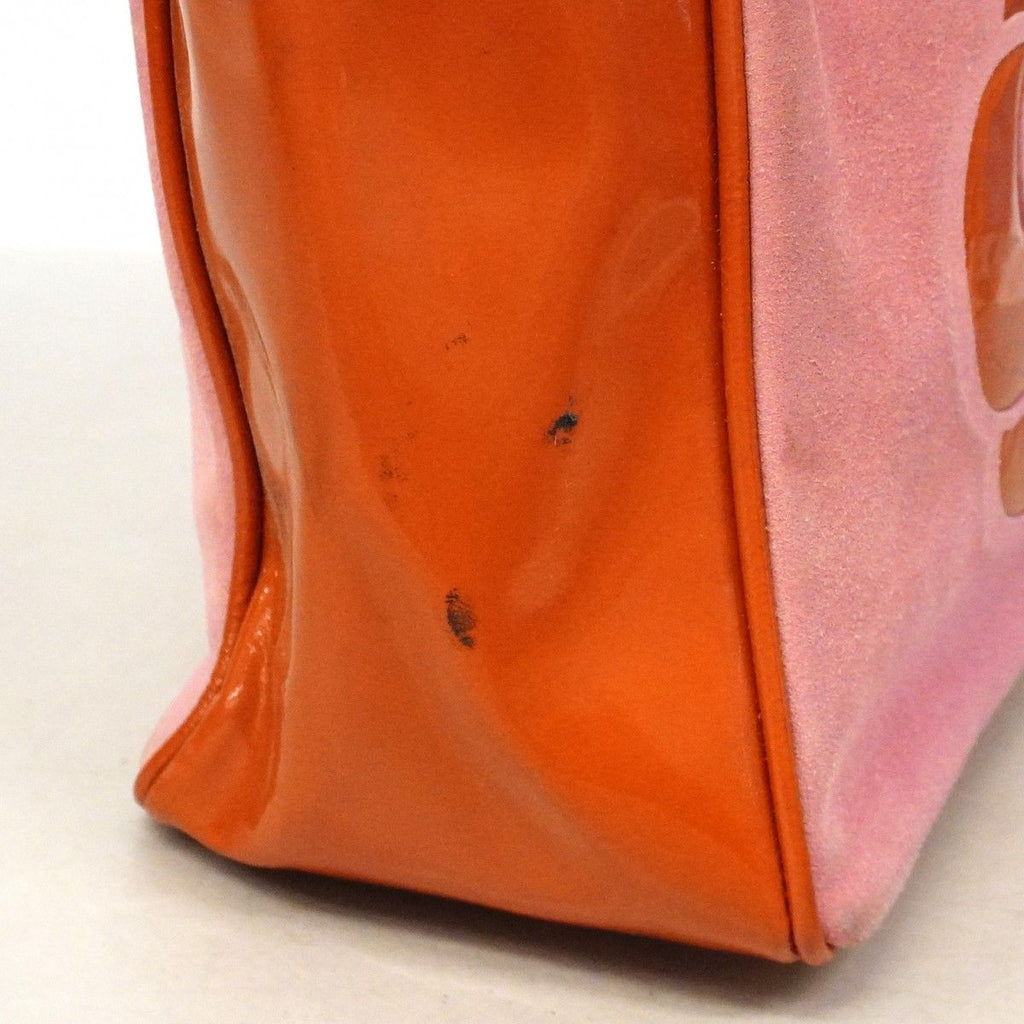 Chanel Tote Camellia Suede Patent Pink Orange Champagne Gold — view 9