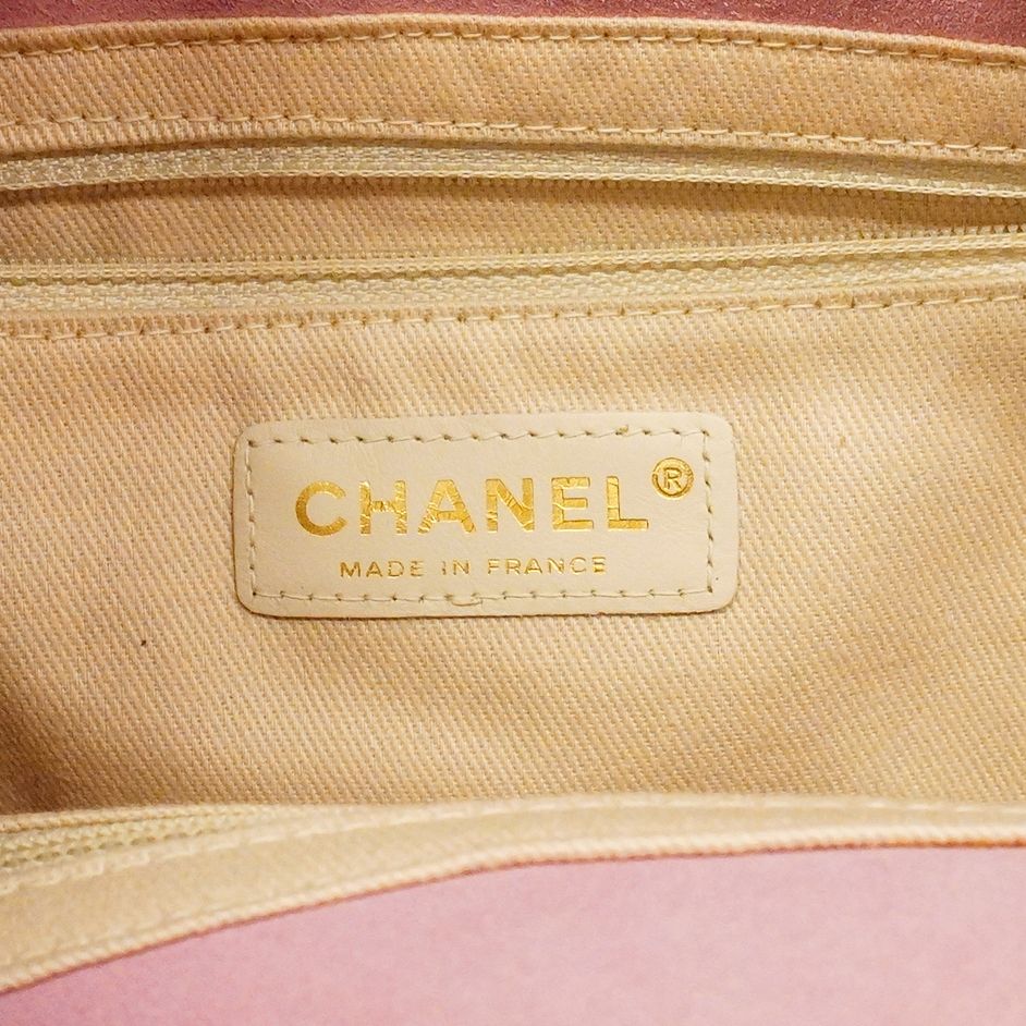 Chanel Tote Camellia Suede Patent Pink Orange Champagne Gold — view 5