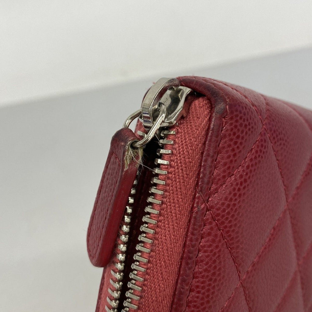 Chanel Wallet Quilted Caviar Leather Red Silver — view 6