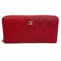 Chanel Wallet Quilted Caviar Leather Red Silver
